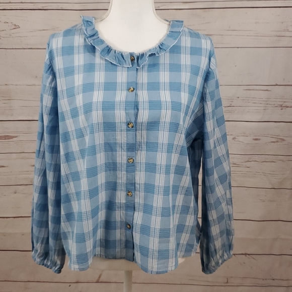 Madewell Colwell plaid Ruffle-Neck Top - Picture 2 of 7